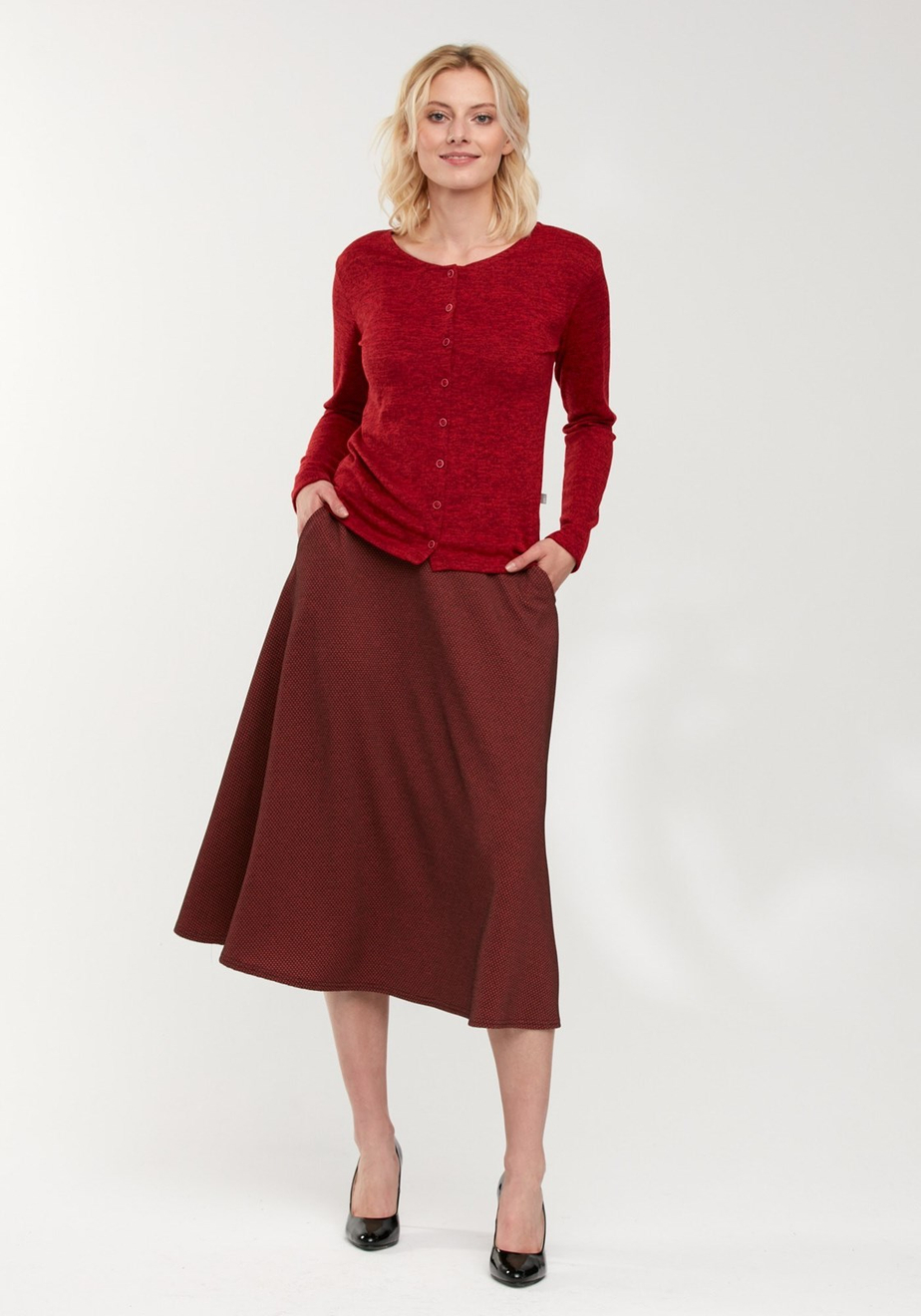 Czerwony melanżowy sweter z guzikami 8919