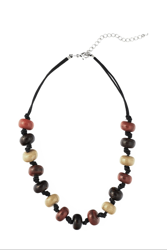 Naszyjnik z beżowymi i jarzębinowymi koralami 0309