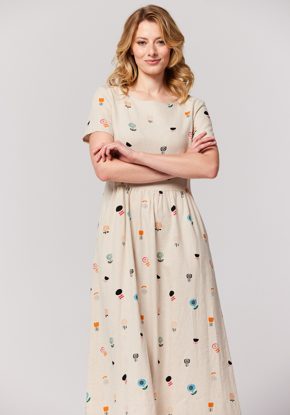 Lniana długa sukienka w kwiaty 1355