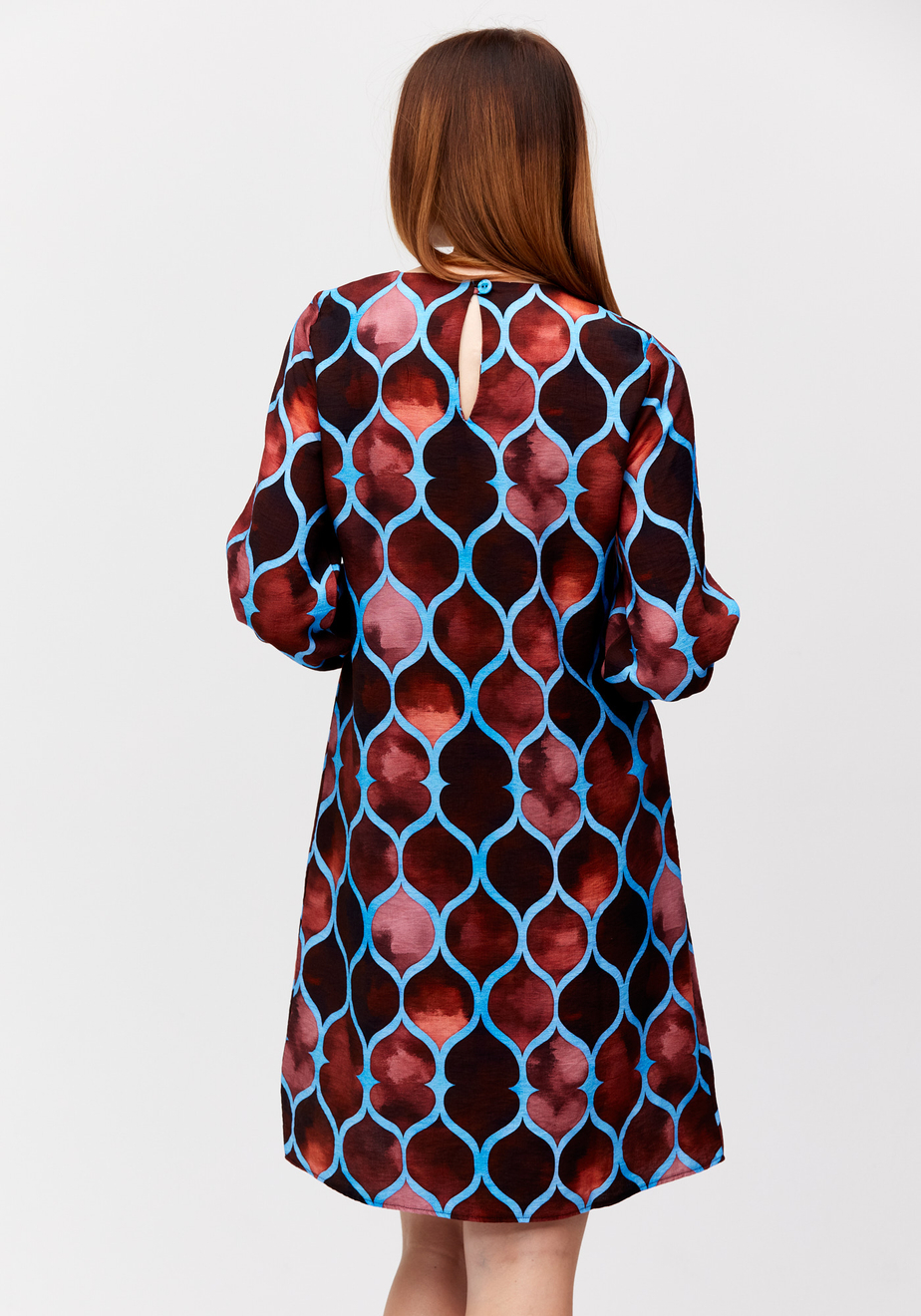 Brązowo-niebieska prosta sukienka 1229