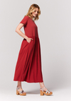 Długa ceglasta sukienka z muślinową górą 1259