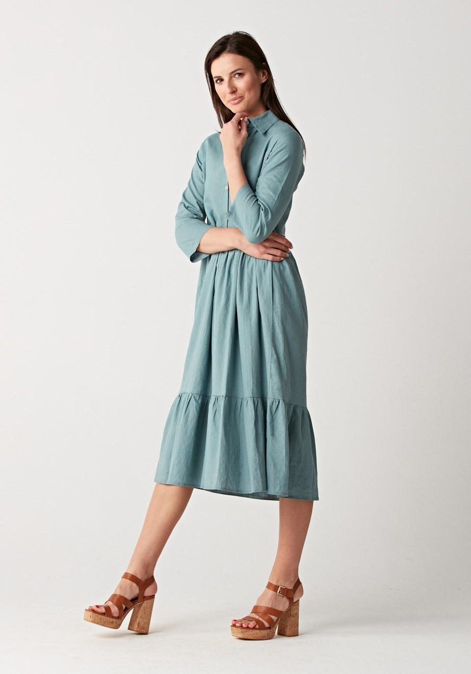 Lniana sukienka z kołnierzykiem 1343