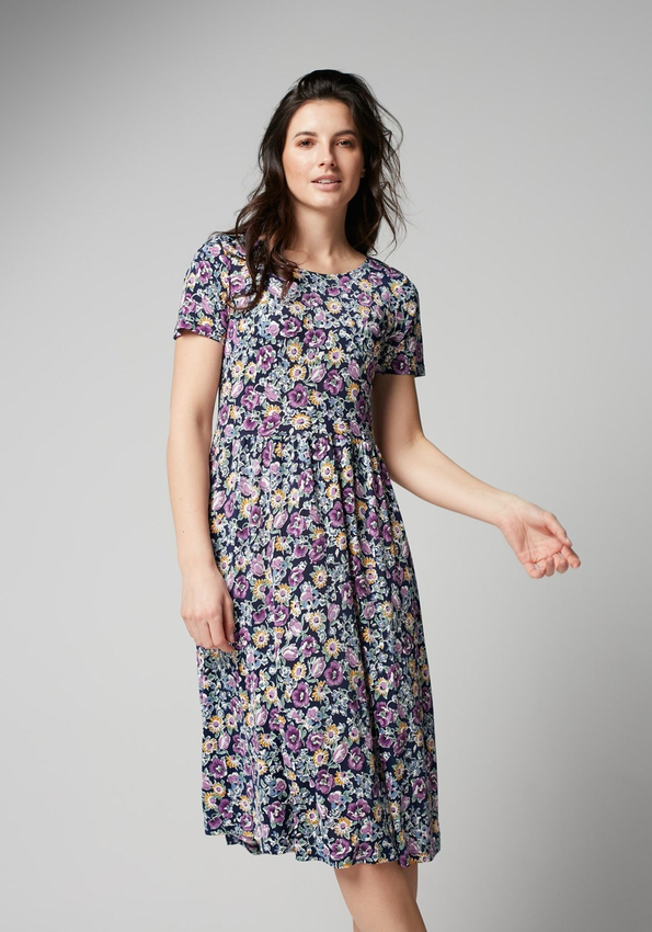 Odcinana sukienka w fioletowe kwiaty 1450