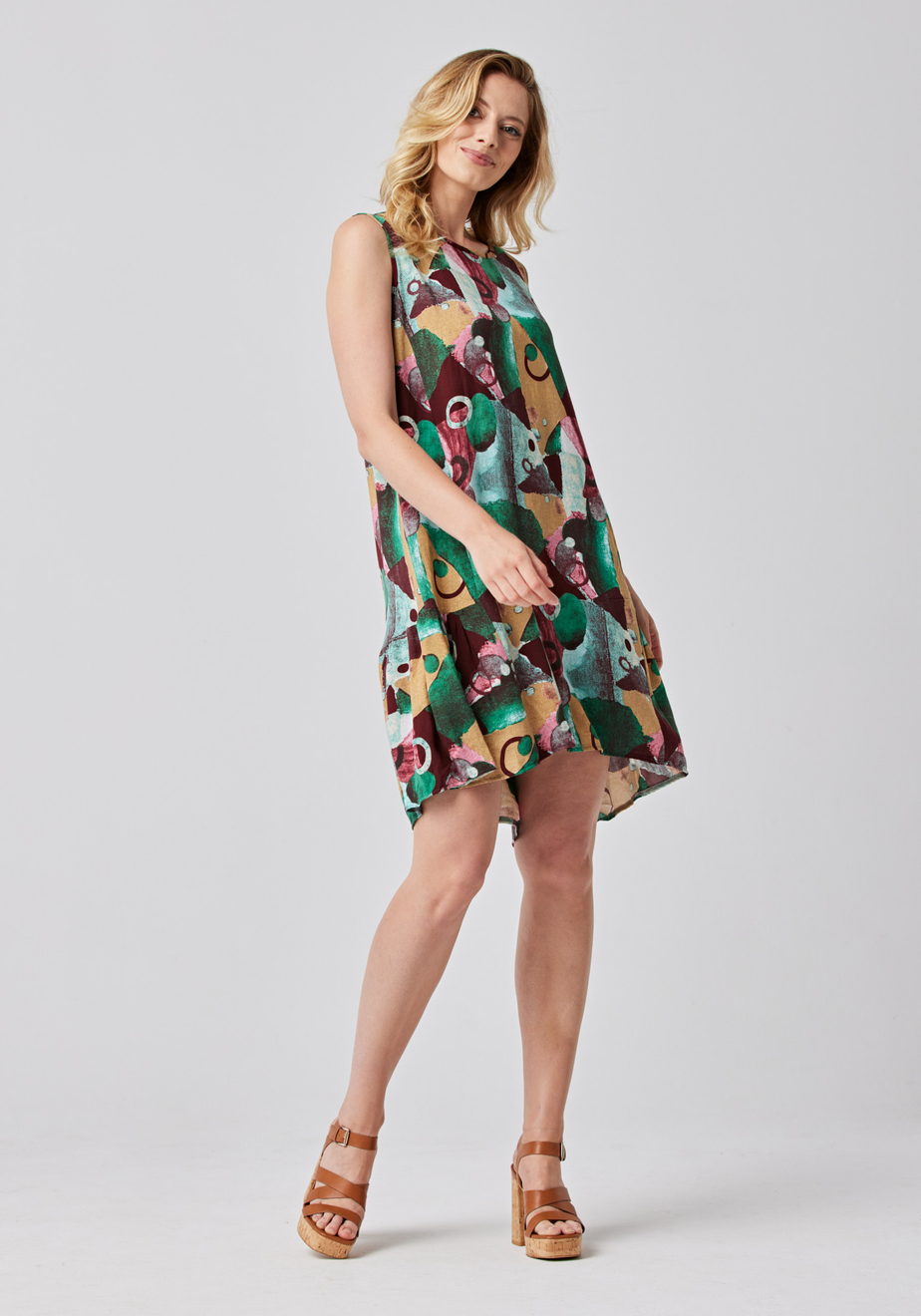 Zielono-bordowa sukienka bez rękawów 1085