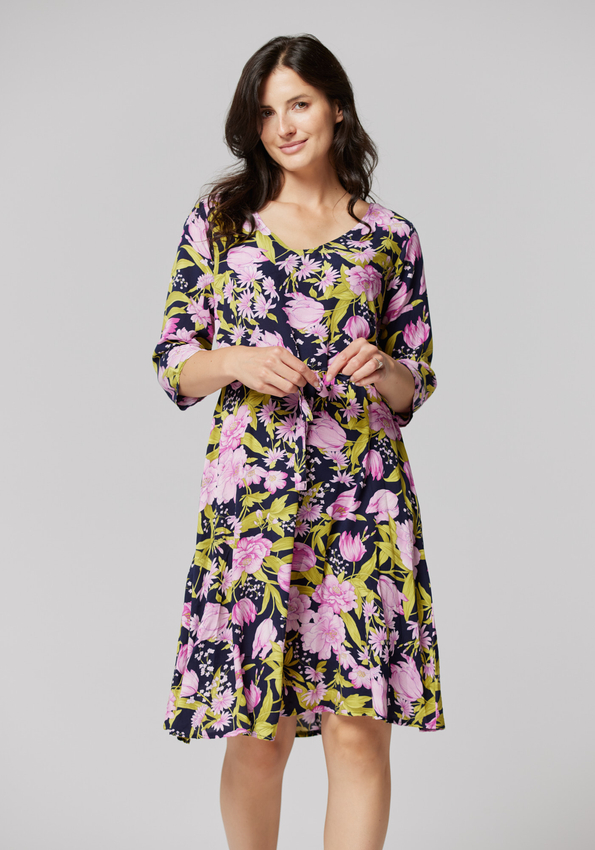 Rozkloszowana sukienka w różowe kwiaty 1214