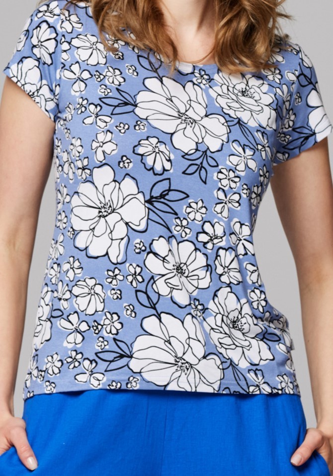 Niebieski top w białe kwiaty 3244
