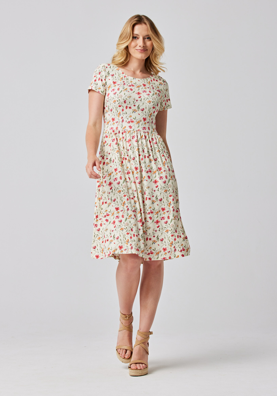 Odcinana kremowa sukienka 1486