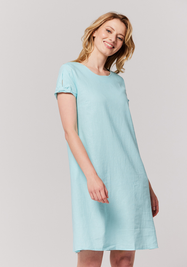 Miętowa lniana sukienka z kieszeniami 1363