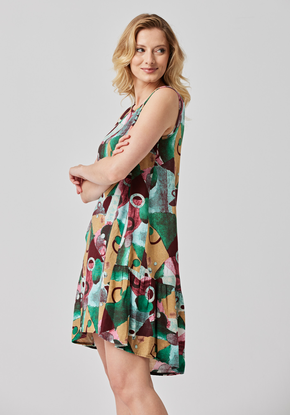 Zielono-bordowa sukienka bez rękawów 1085