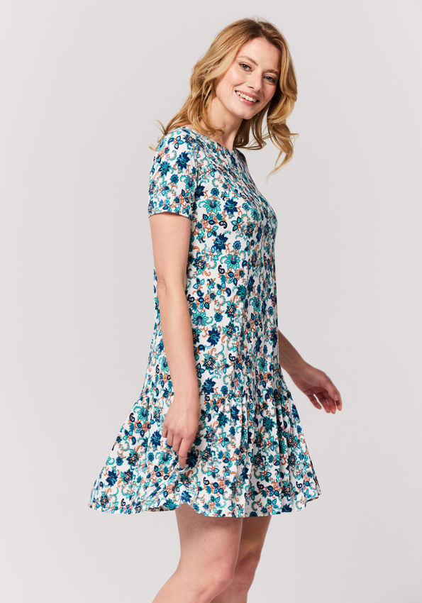 Jasna sukienka w turkusowe wzory 1435