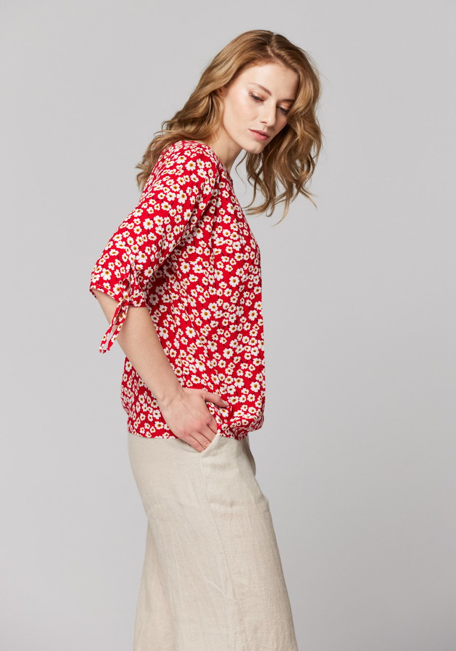 Czerwona bluzka z wiązanymi rękawami 3038