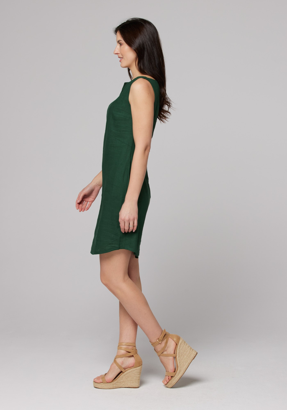 Ciemnozielona lniana sukienka 1381