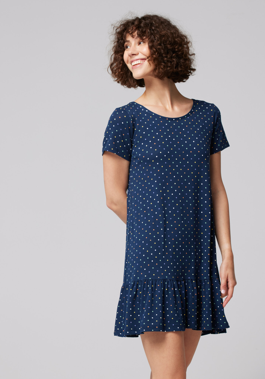 Granatowa sukienka z falbaną 1474