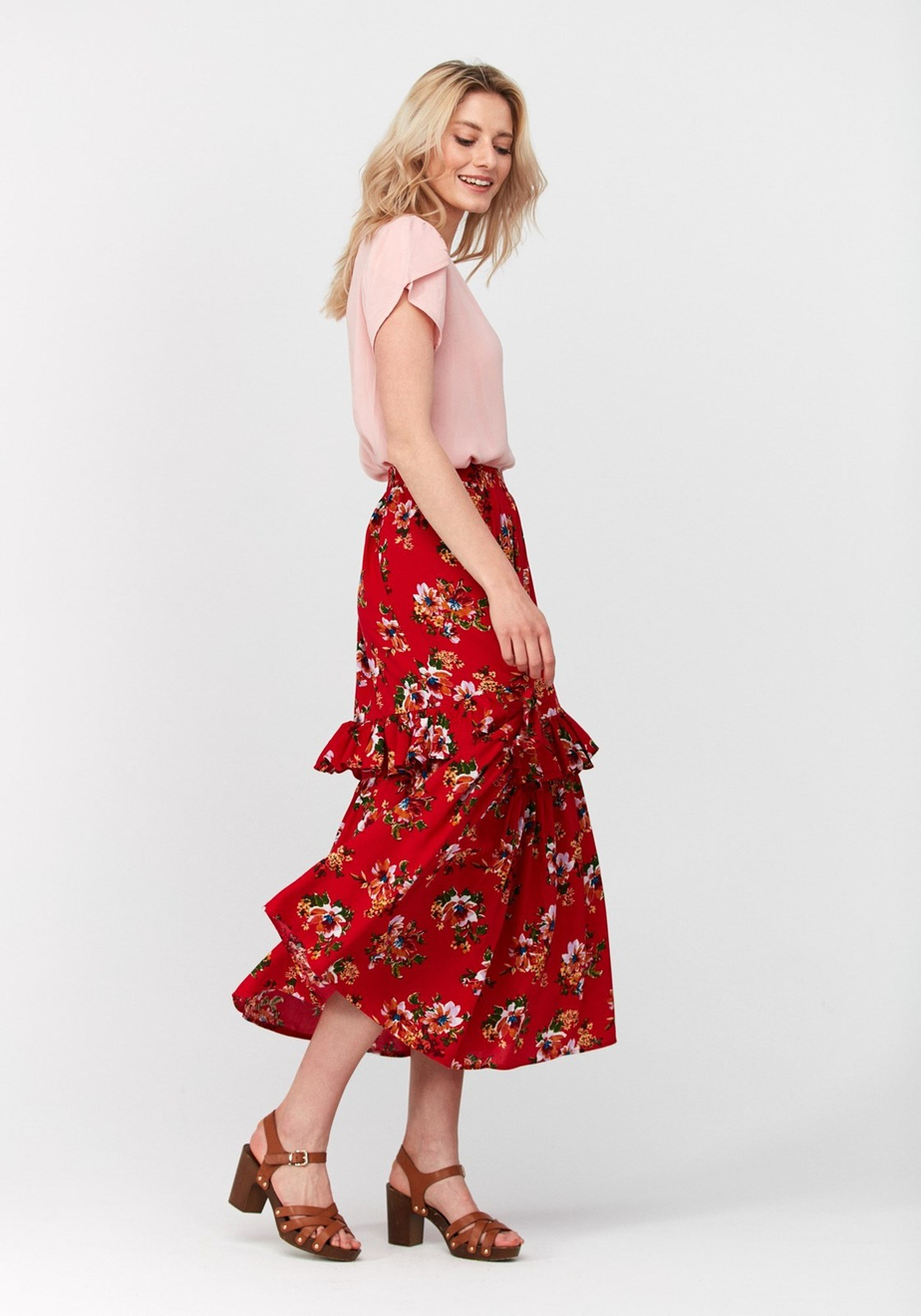 Czerwona spódnica z falbanką 2055