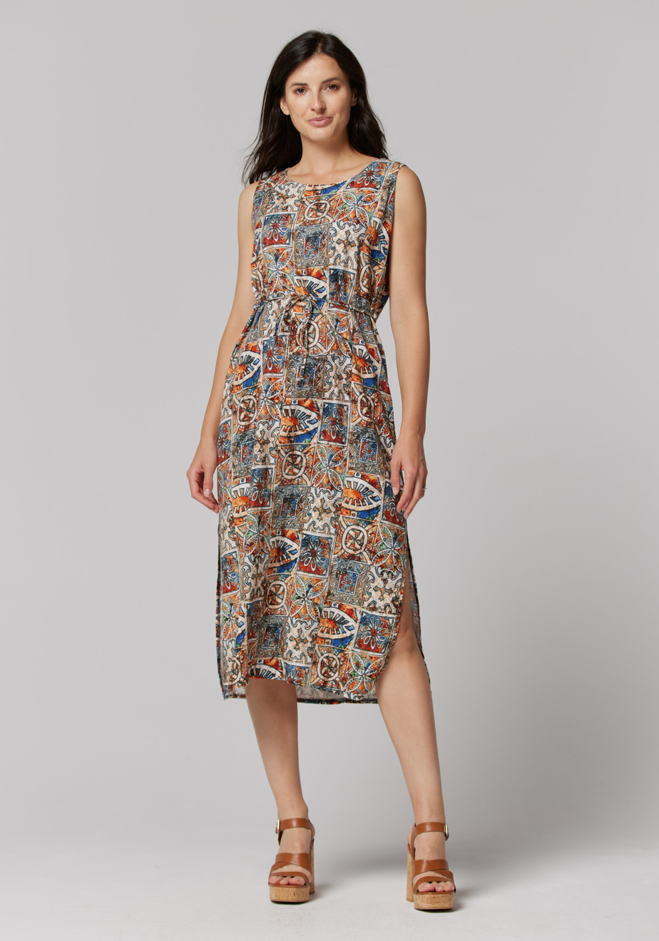 Ołówkowa sukienka w pomarańczowe ornamenty 1321