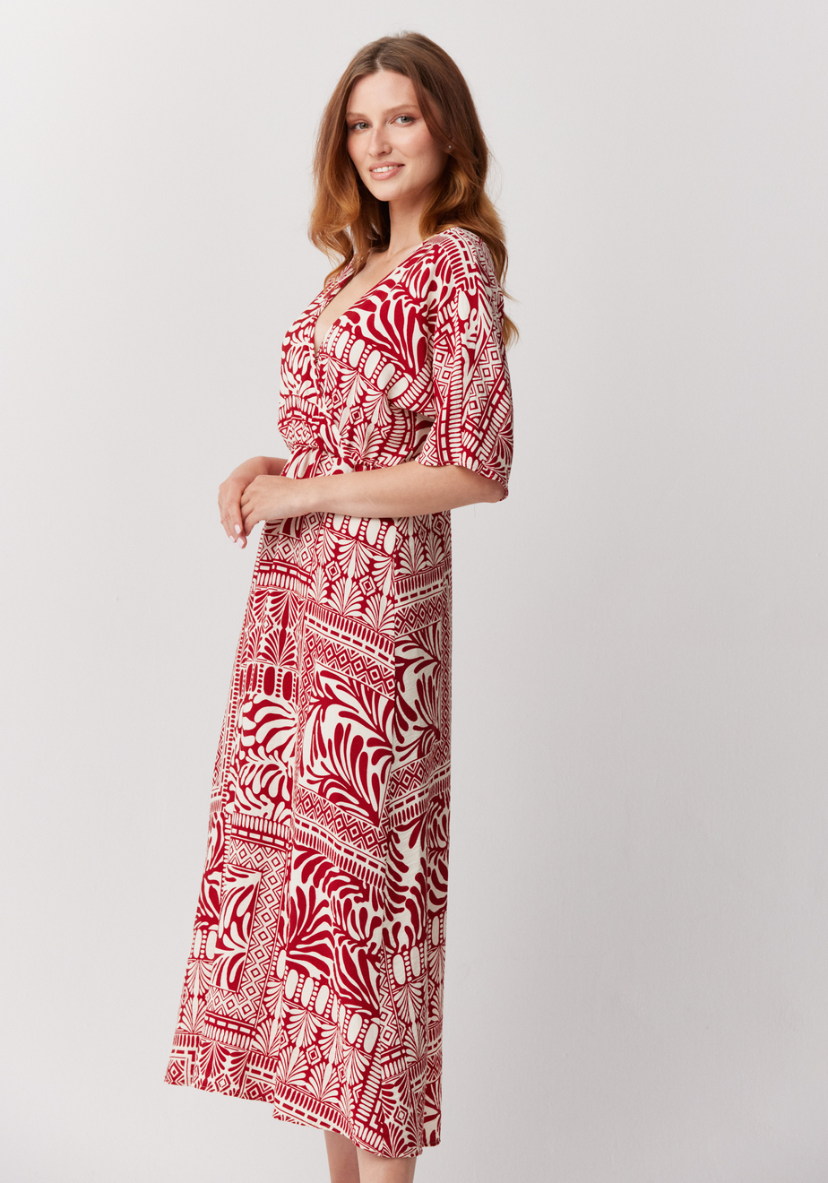 Biało - czerwona wzorzysta sukienka 1279