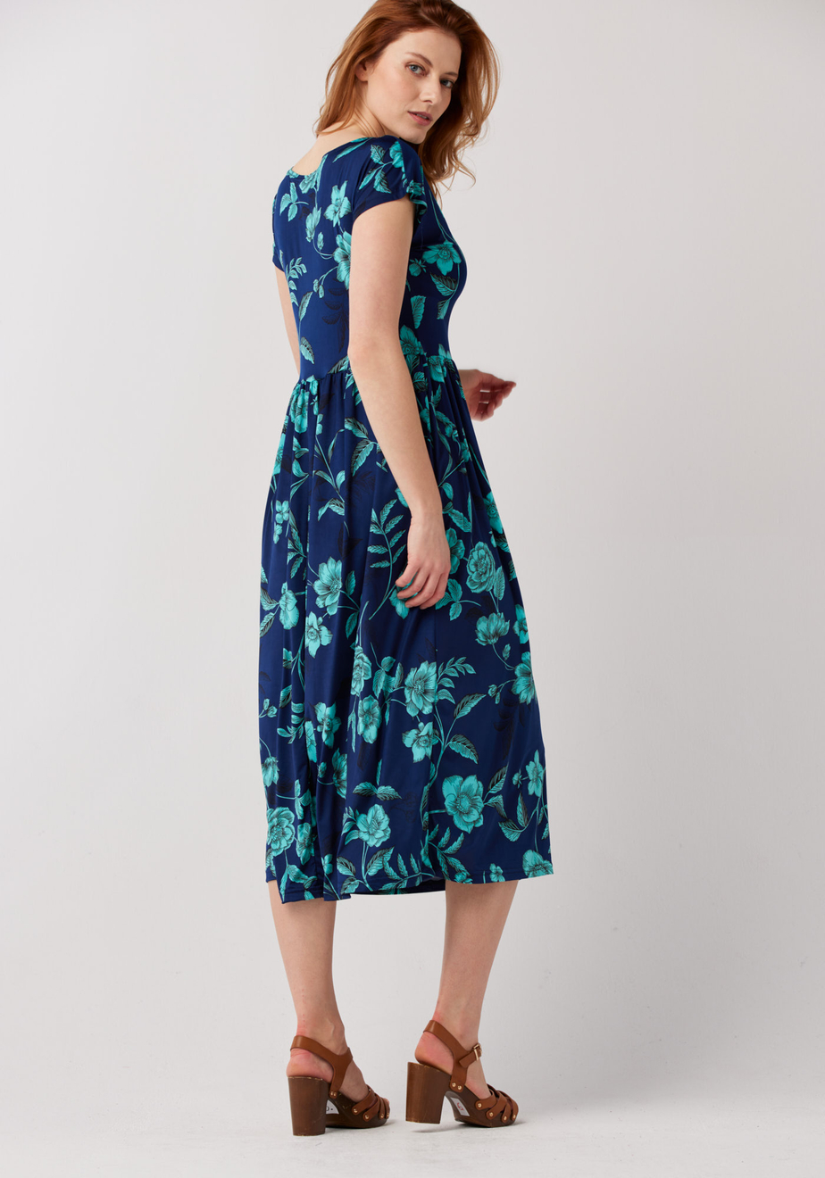 Granatowa sukienka w turkusowe kwiaty 1471