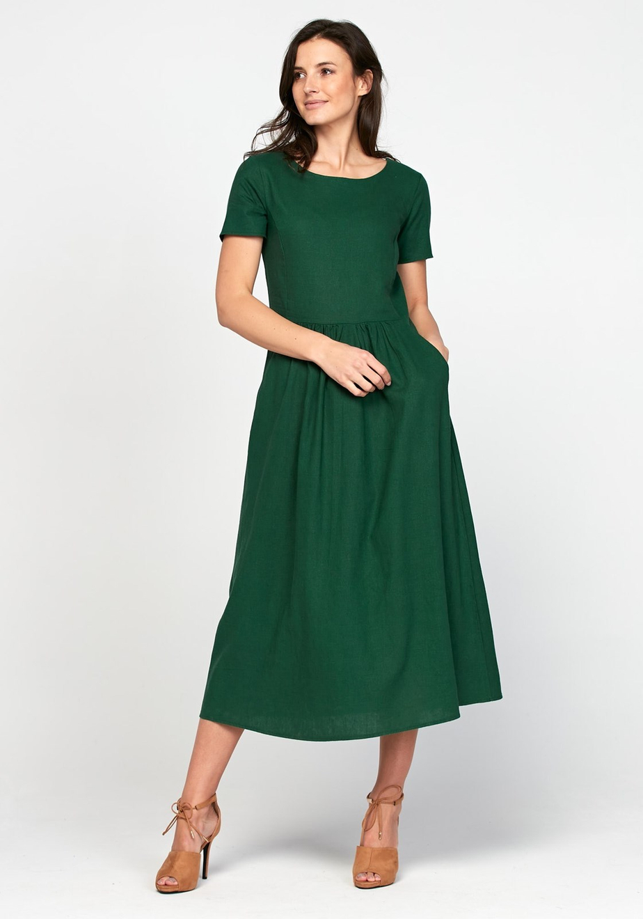 Lniana zielona sukienka 1384