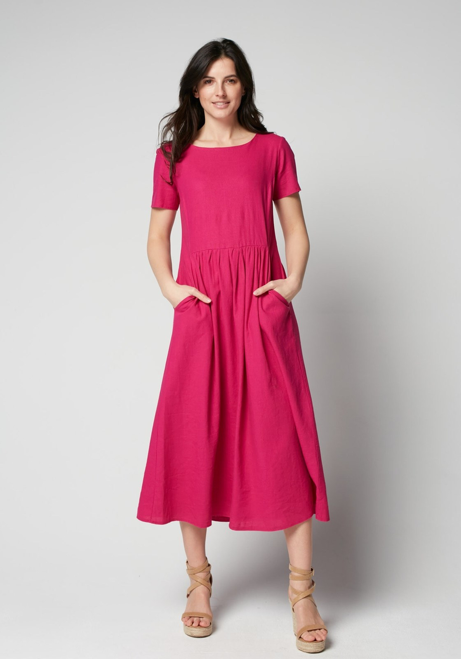 Lniana różowa sukienka 1379