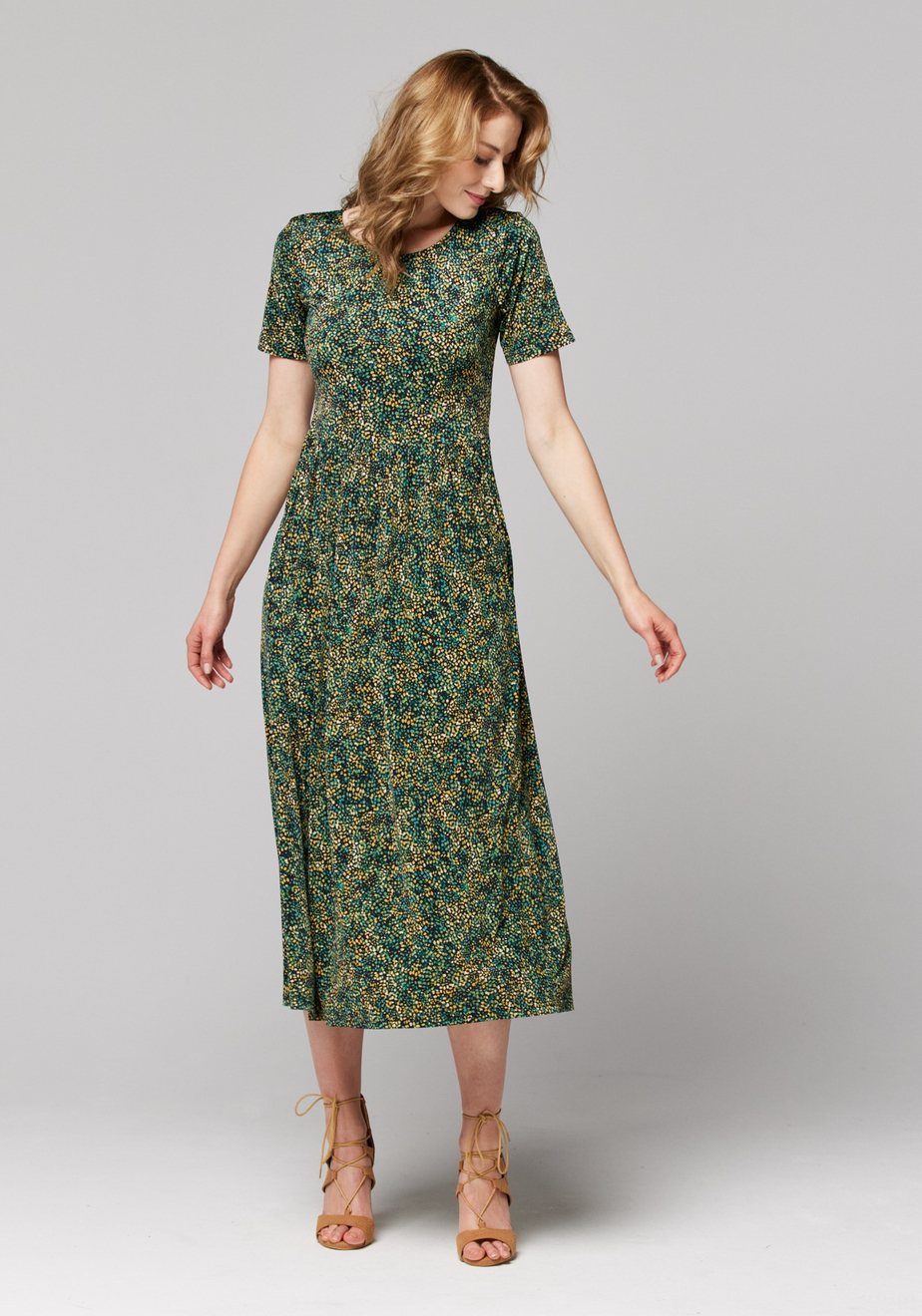 Zielono-żółta sukienka midi 1538