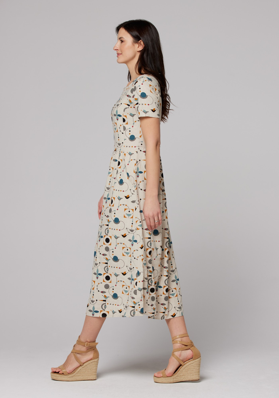 Lniana sukienka w geometryczne wzory 1344