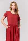 Długa ceglasta sukienka z muślinową górą 1259