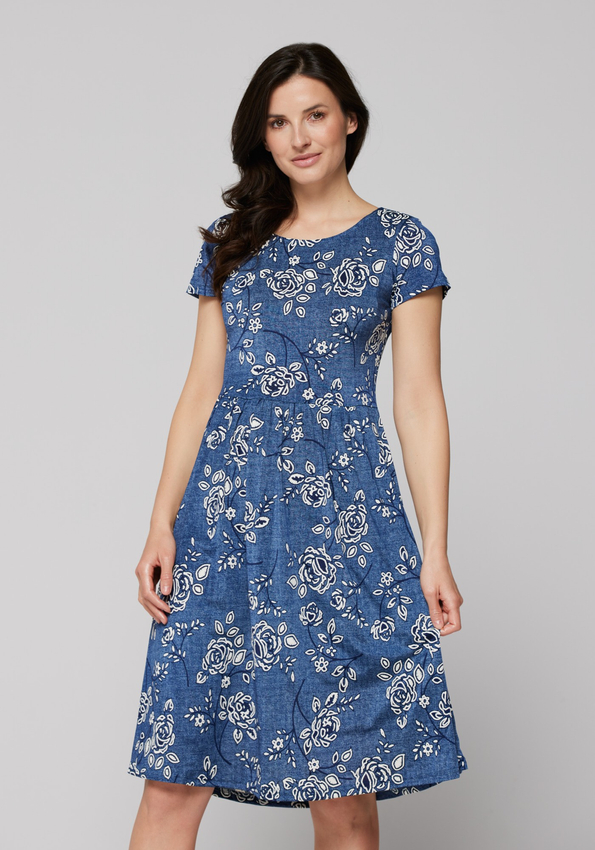 Kwiecista sukienka w kolorze jeansu 1256