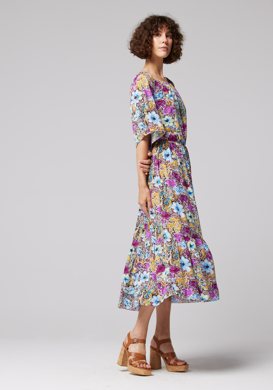 Fuksjowo-niebieska sukienka maxi 1064