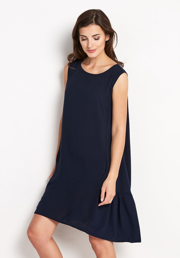 Granatowa sukienka z falbaną 1099