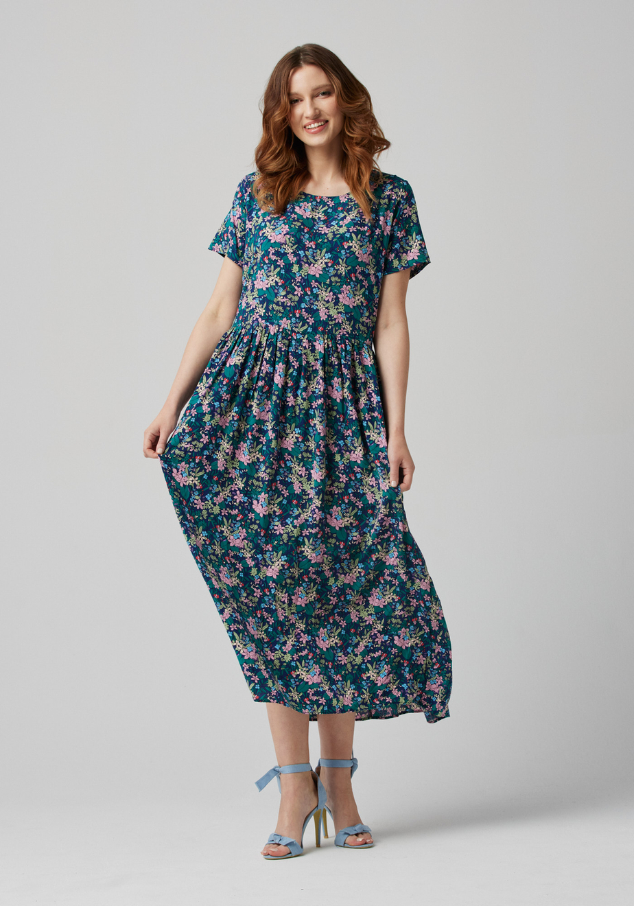 Długa sukienka w kolorowe kwiaty 1174