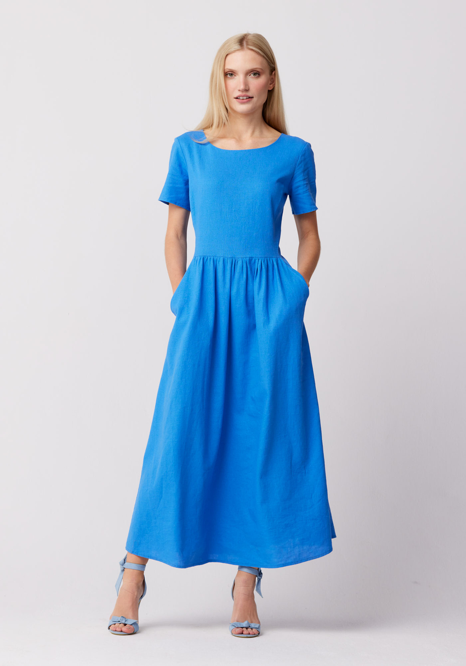 Lniana niebieska sukienka 1384