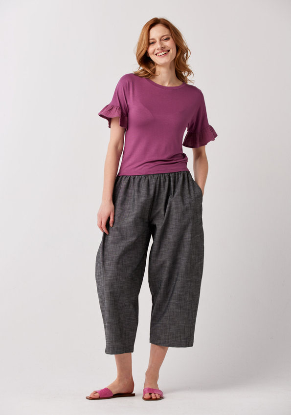 Bawełniane szerokie spodnie 3/4 5186