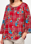 Czerwona Bluzka w kratę i kwiaty 3947