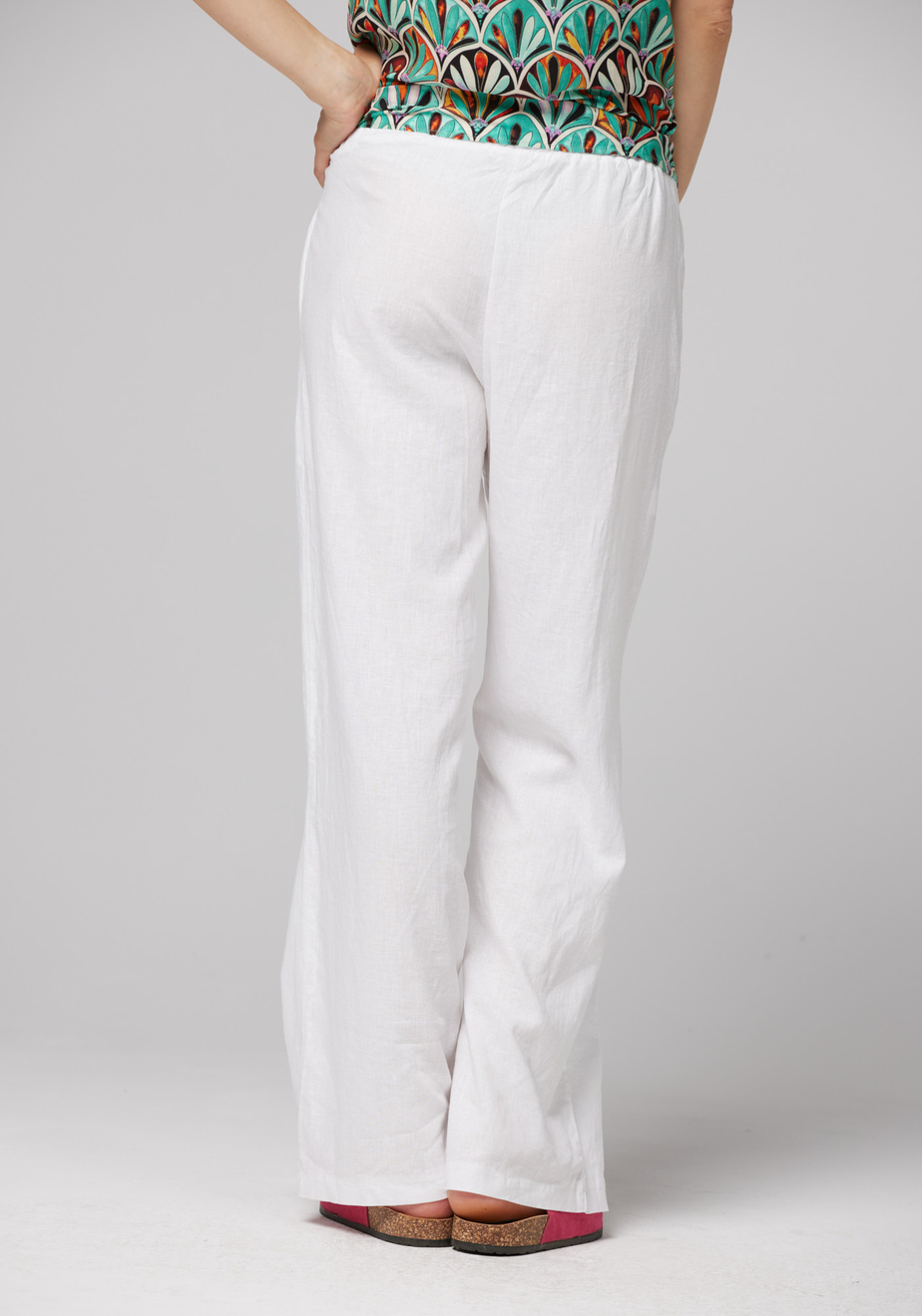 Białe lniane proste spodnie 5033