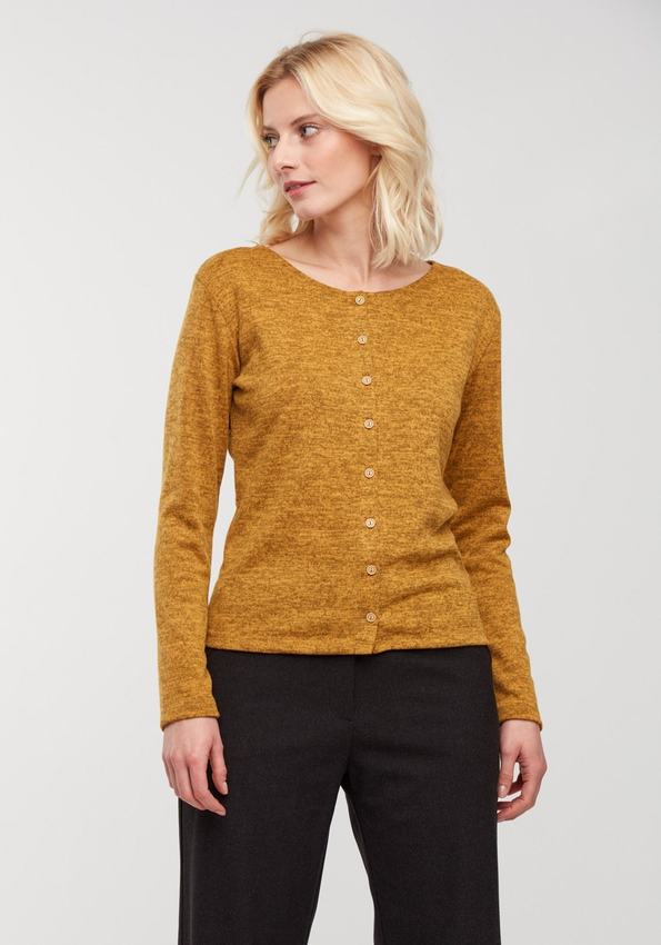 Musztardowy melanżowy sweter z guzikami 8919