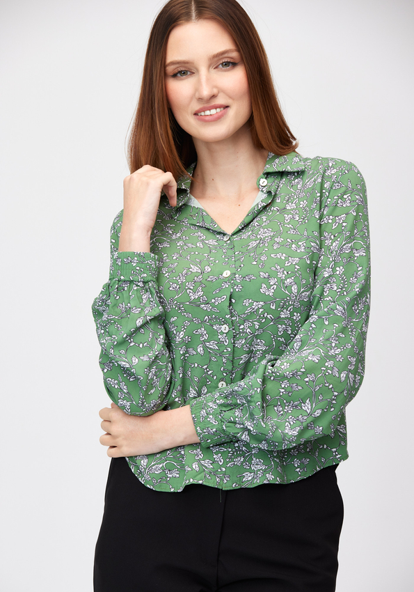 Zielona koszula w białe kwiaty 3474