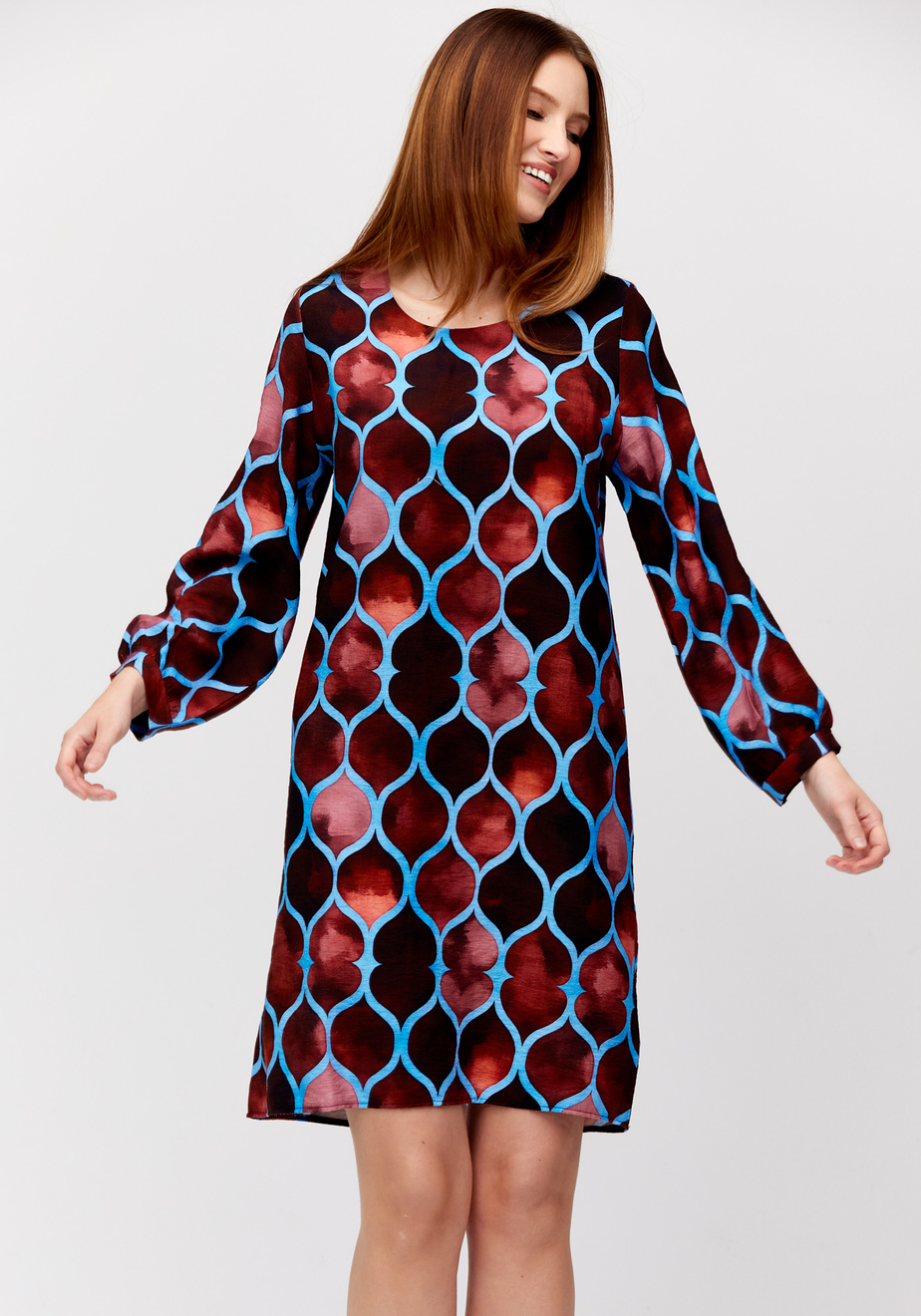 Brązowo-niebieska prosta sukienka 1229